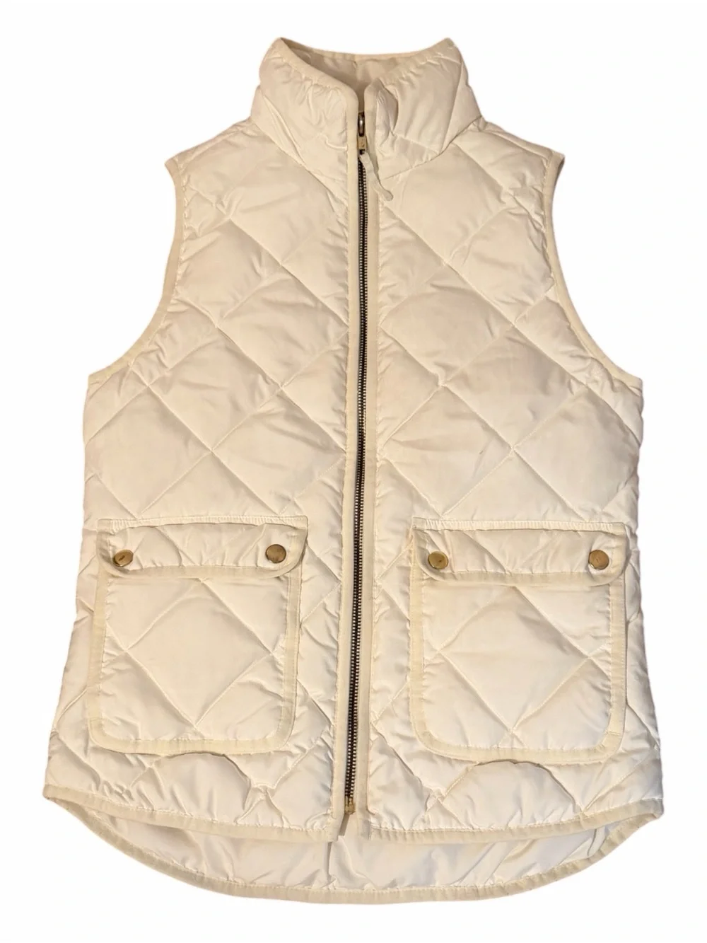 J. Crew Quilted Sleeveless Down Puffer Vest in Cream